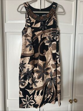 connected apparel Black and Cream Beaded-Neckline Midi Dress